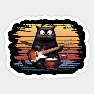 Retro Kitten Rock Band Cat Playing Drums and Guitar Sticker